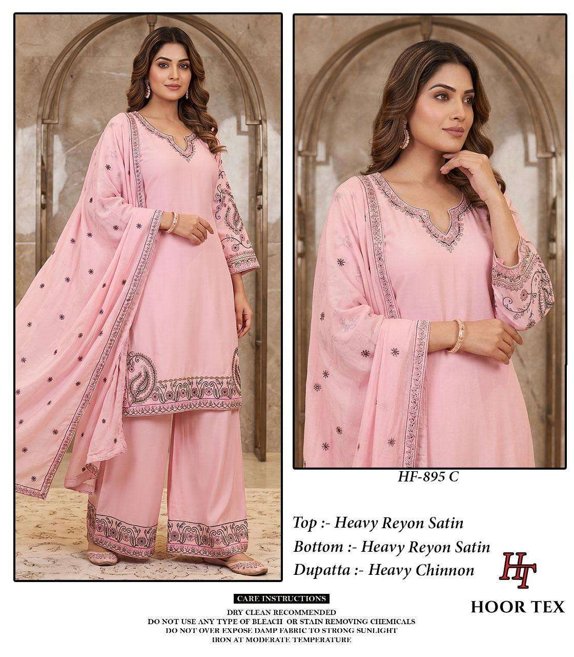 Hoor Tex HF-895 Rayon Satin Embroidery Stitched Dress Set