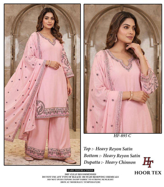Hoor Tex HF-895 Rayon Satin Embroidery Stitched Dress Set