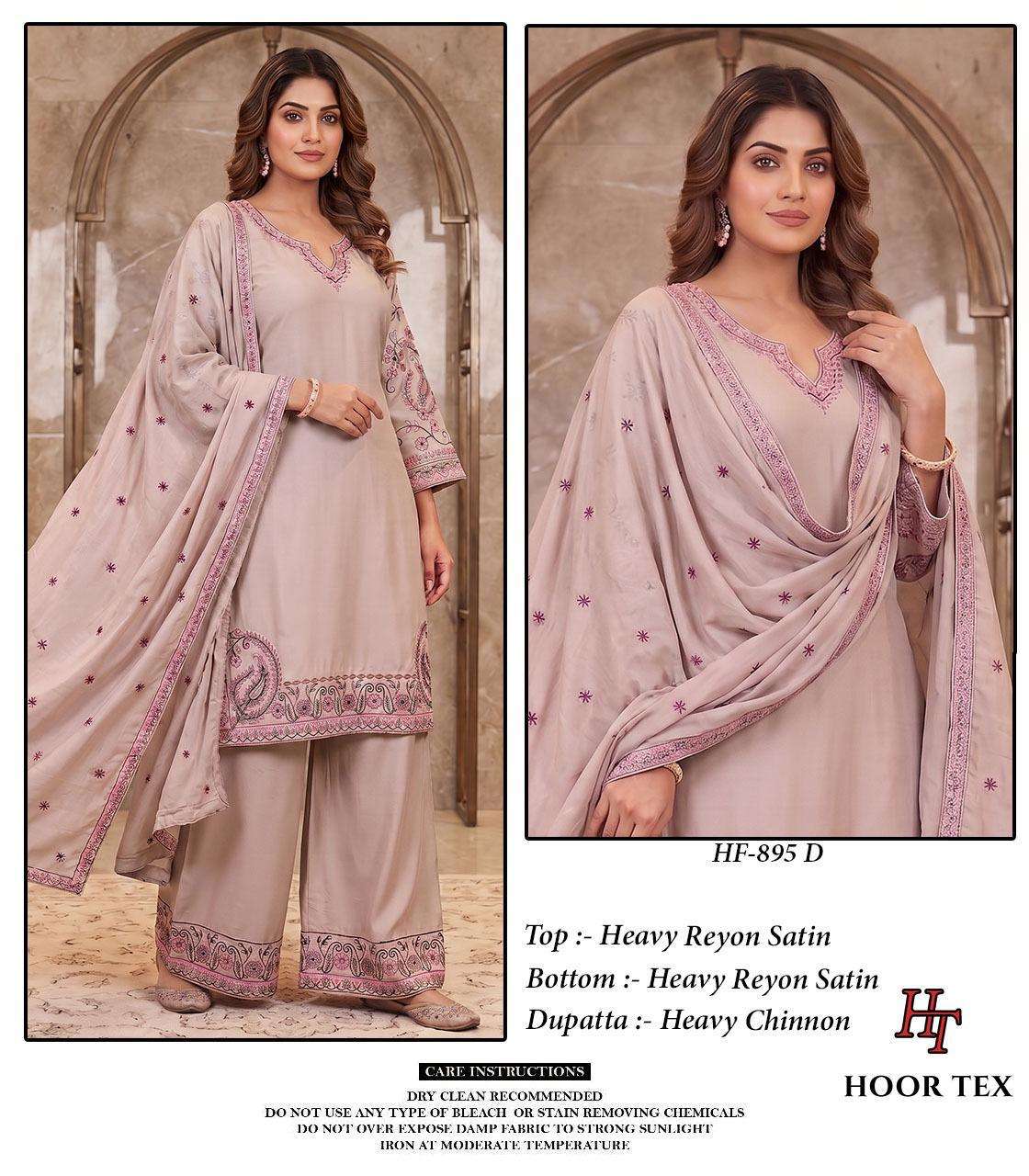 Hoor Tex HF-895 Rayon Satin Embroidery Stitched Dress Set