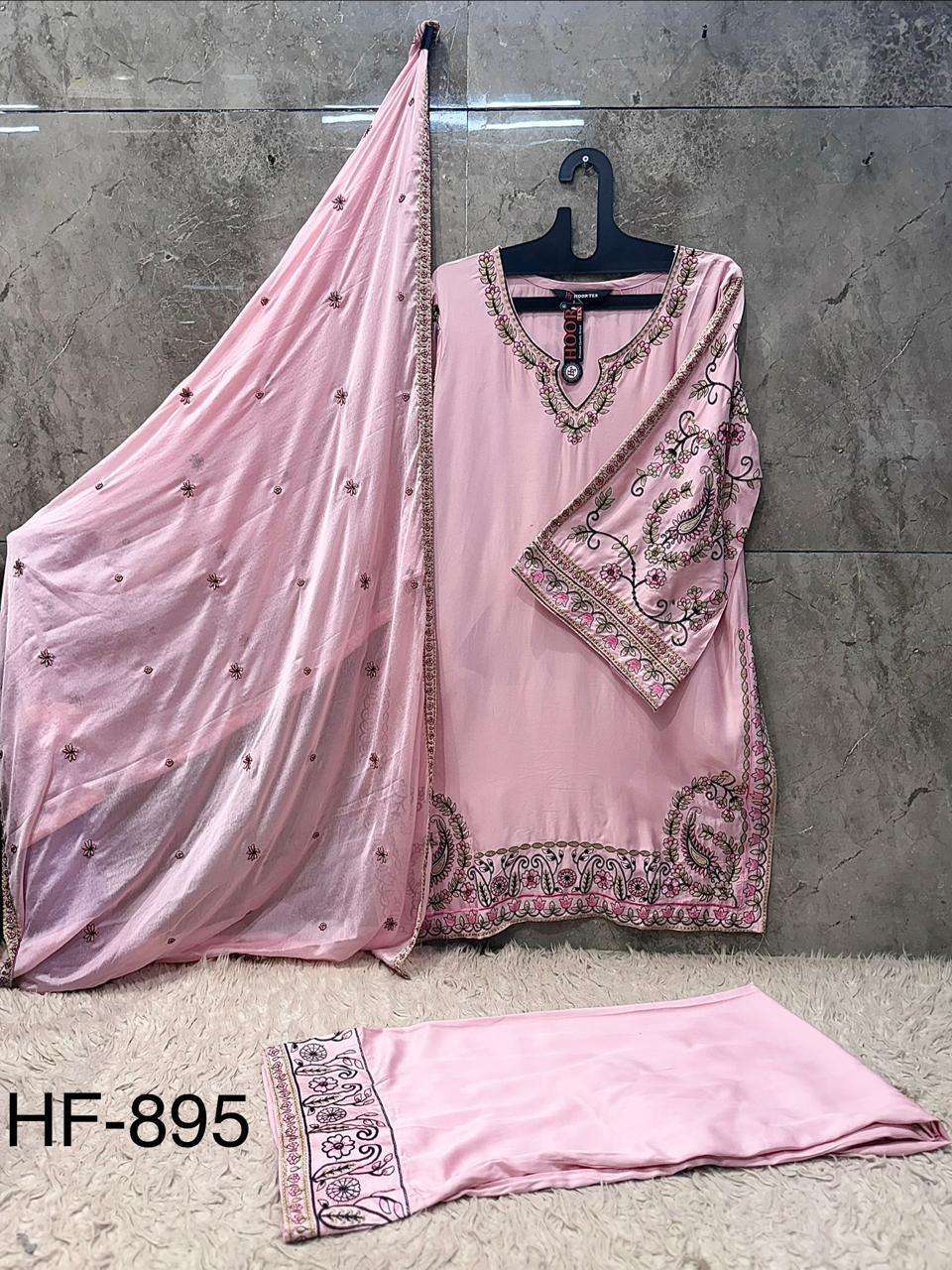Hoor Tex HF-895 Rayon Satin Embroidery Stitched Dress Set