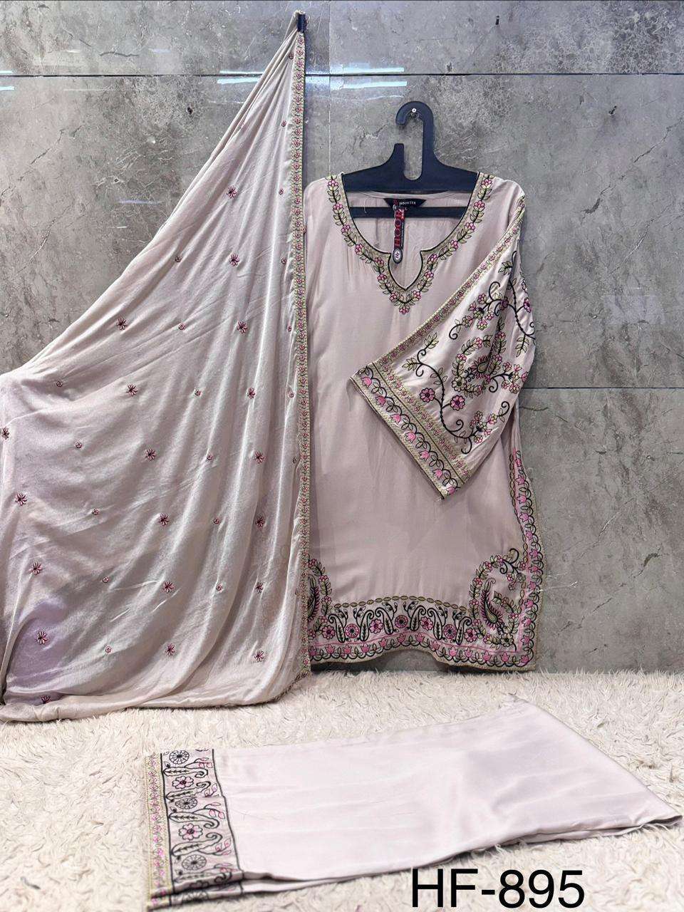 Hoor Tex HF-895 Rayon Satin Embroidery Stitched Dress Set