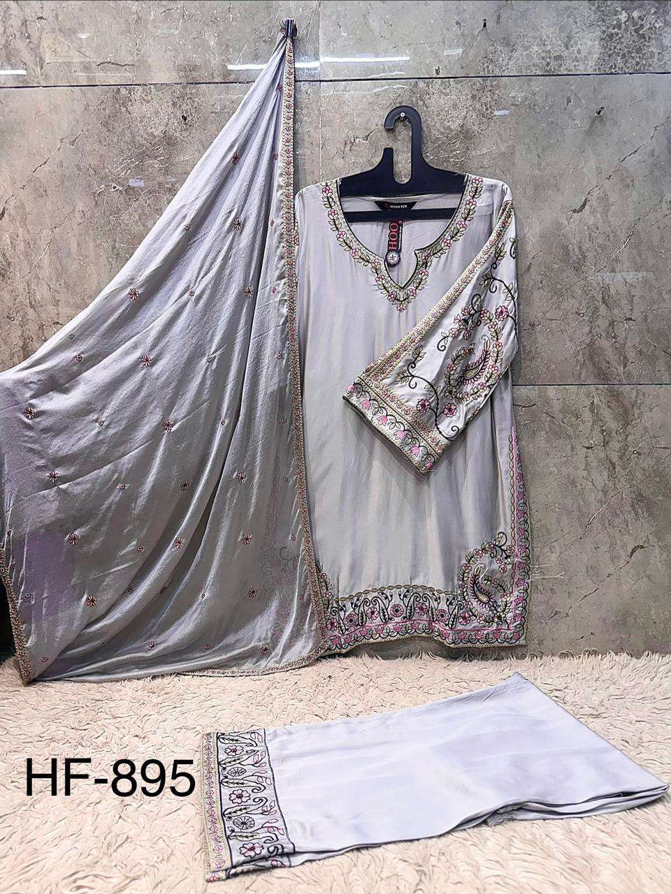Hoor Tex HF-895 Rayon Satin Embroidery Stitched Dress Set
