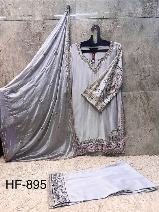 Hoor Tex HF-895 Rayon Satin Embroidery Stitched Dress Set