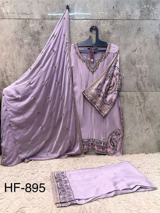 Hoor Tex HF-895 Rayon Satin Embroidery Stitched Dress Set