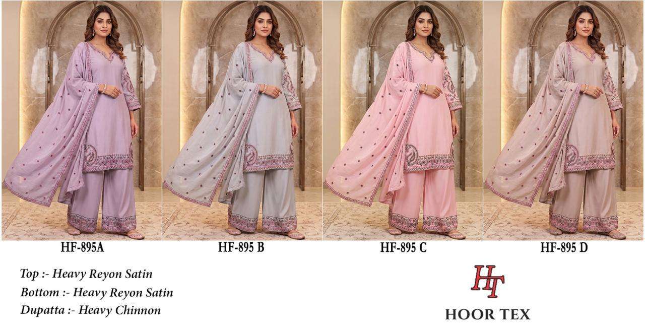 Hoor Tex HF-895 Rayon Satin Embroidery Stitched Dress Set