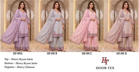 Hoor Tex HF-895 Rayon Satin Embroidery Stitched Dress Set