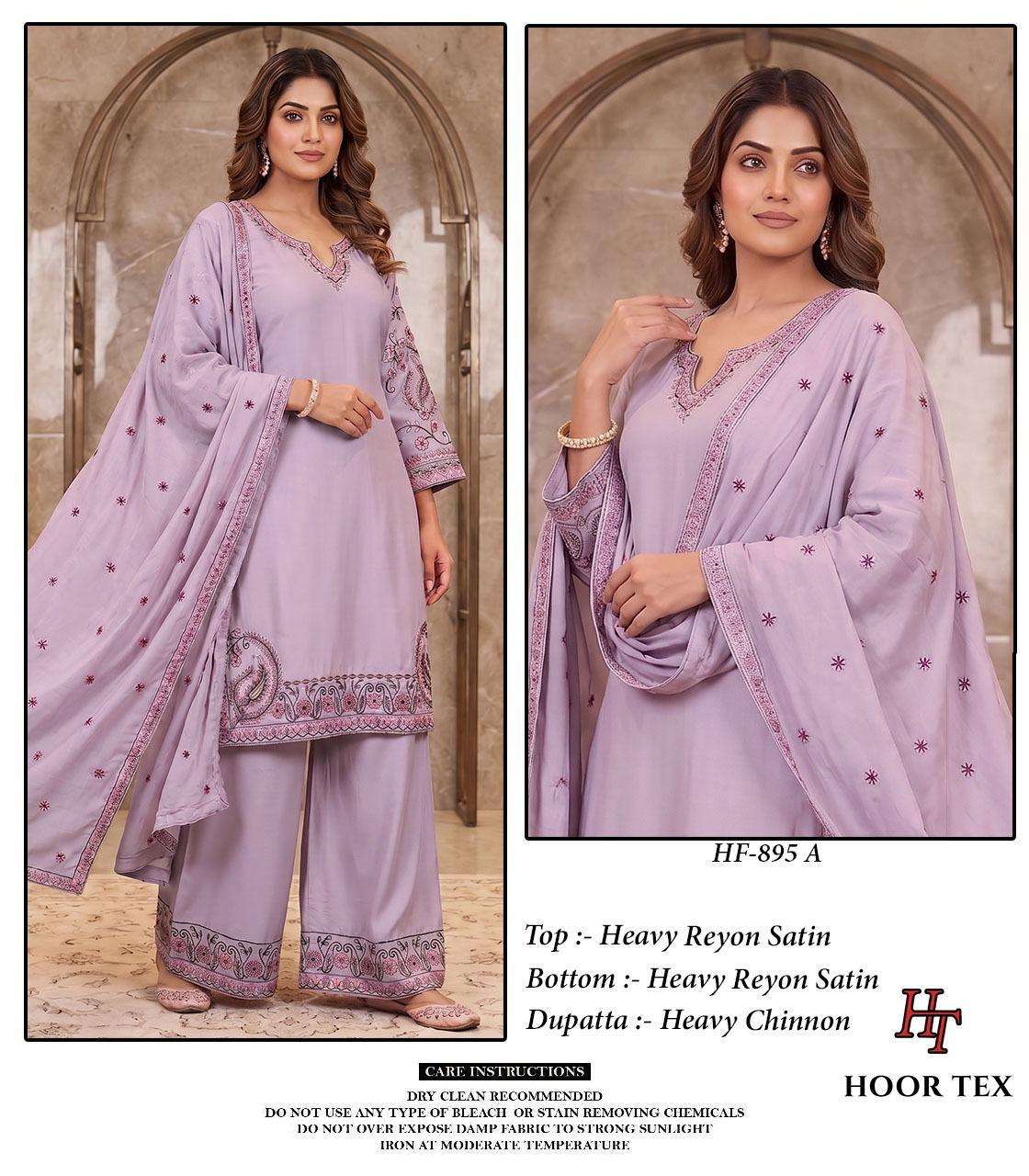 Hoor Tex HF-895 Rayon Satin Embroidery Stitched Dress Set