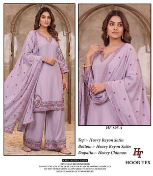 Hoor Tex HF-895 Rayon Satin Embroidery Stitched Dress Set