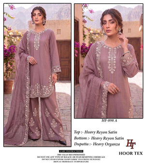 HOOR TEX HF-898 Rayon Satin Embroidered Pakistani Suit Set - Amrah Wholesale