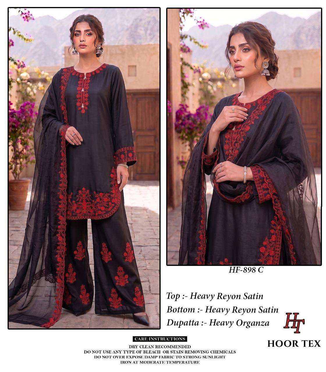 HOOR TEX HF-898 Rayon Satin Embroidered Pakistani Suit Set