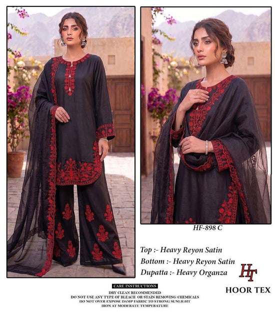 HOOR TEX HF-898 Rayon Satin Embroidered Pakistani Suit Set