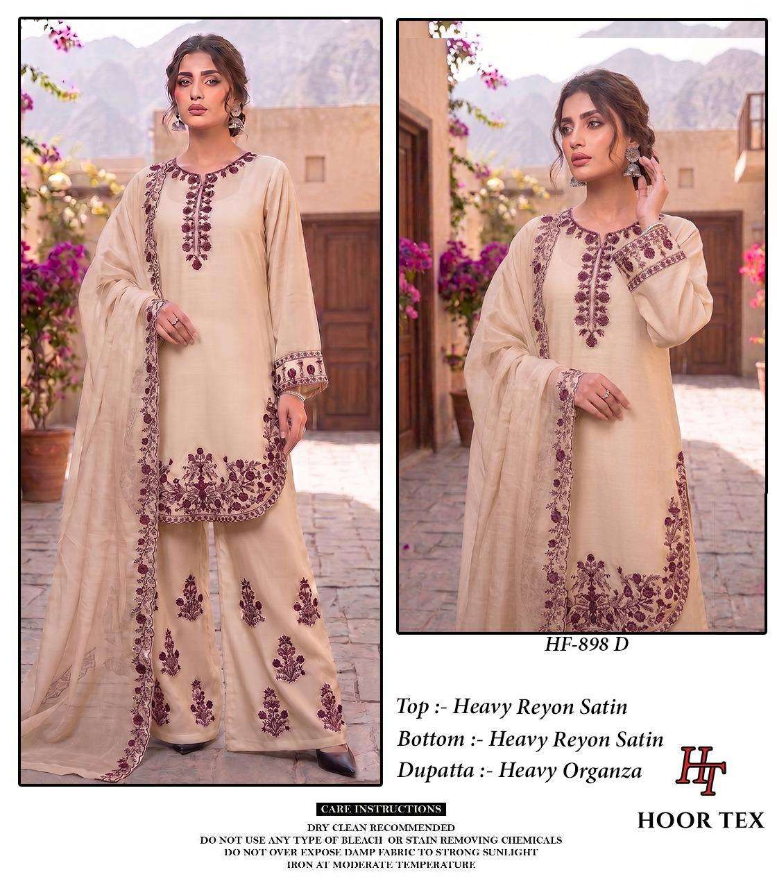 HOOR TEX HF-898 Rayon Satin Embroidered Pakistani Suit Set