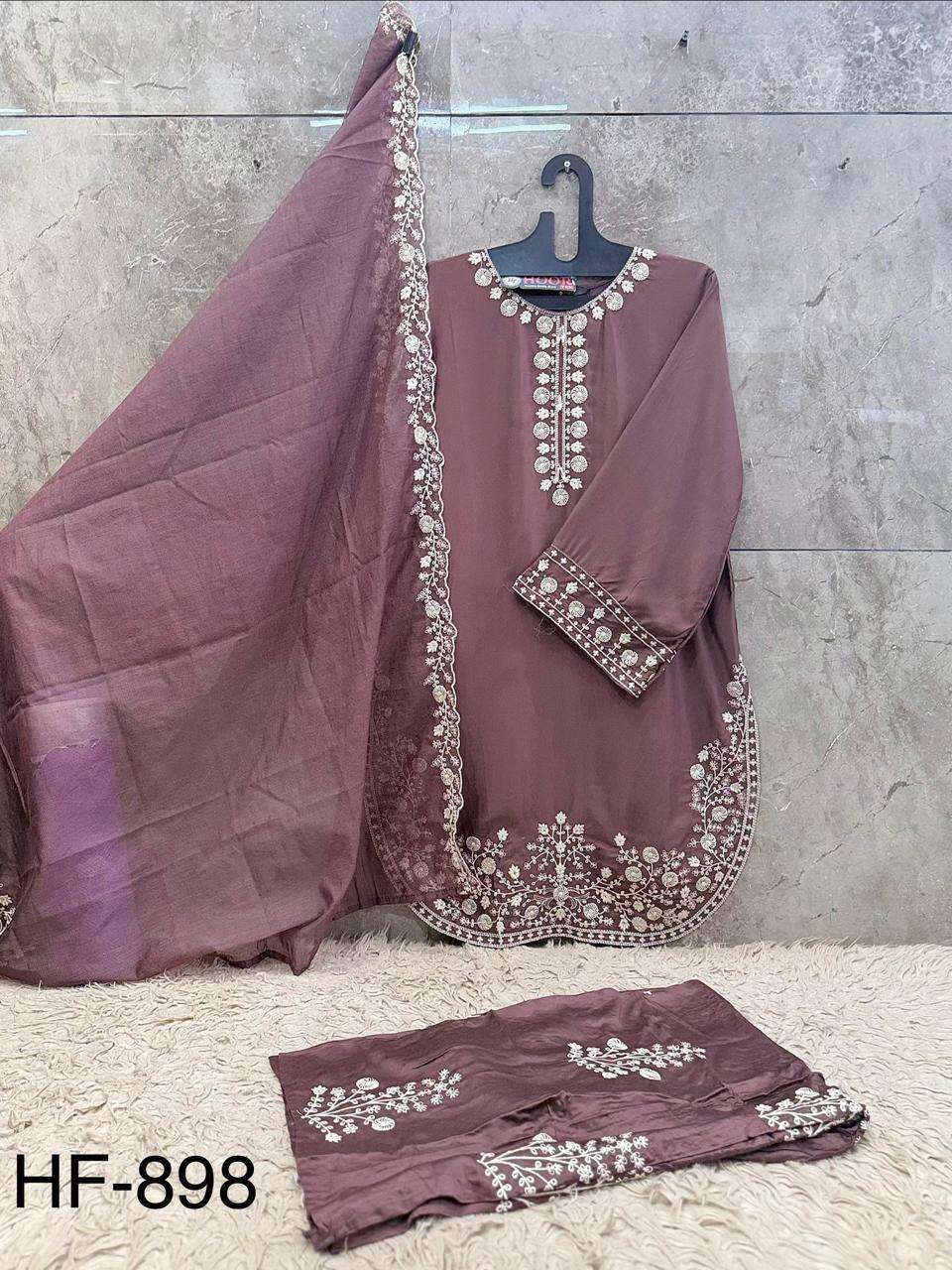 HOOR TEX HF-898 Rayon Satin Embroidered Pakistani Suit Set