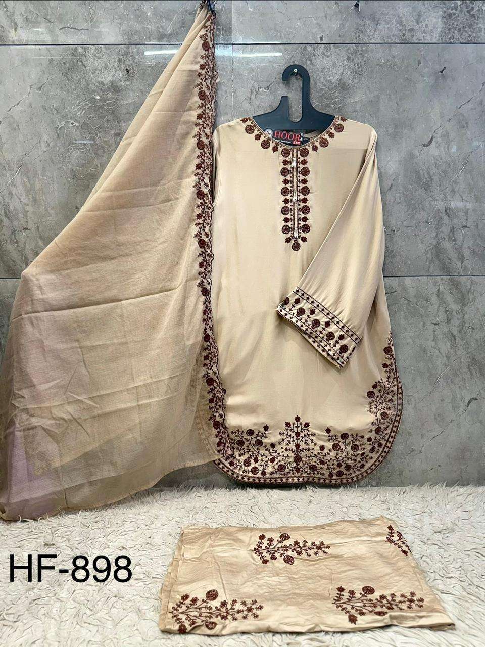 HOOR TEX HF-898 Rayon Satin Embroidered Pakistani Suit Set