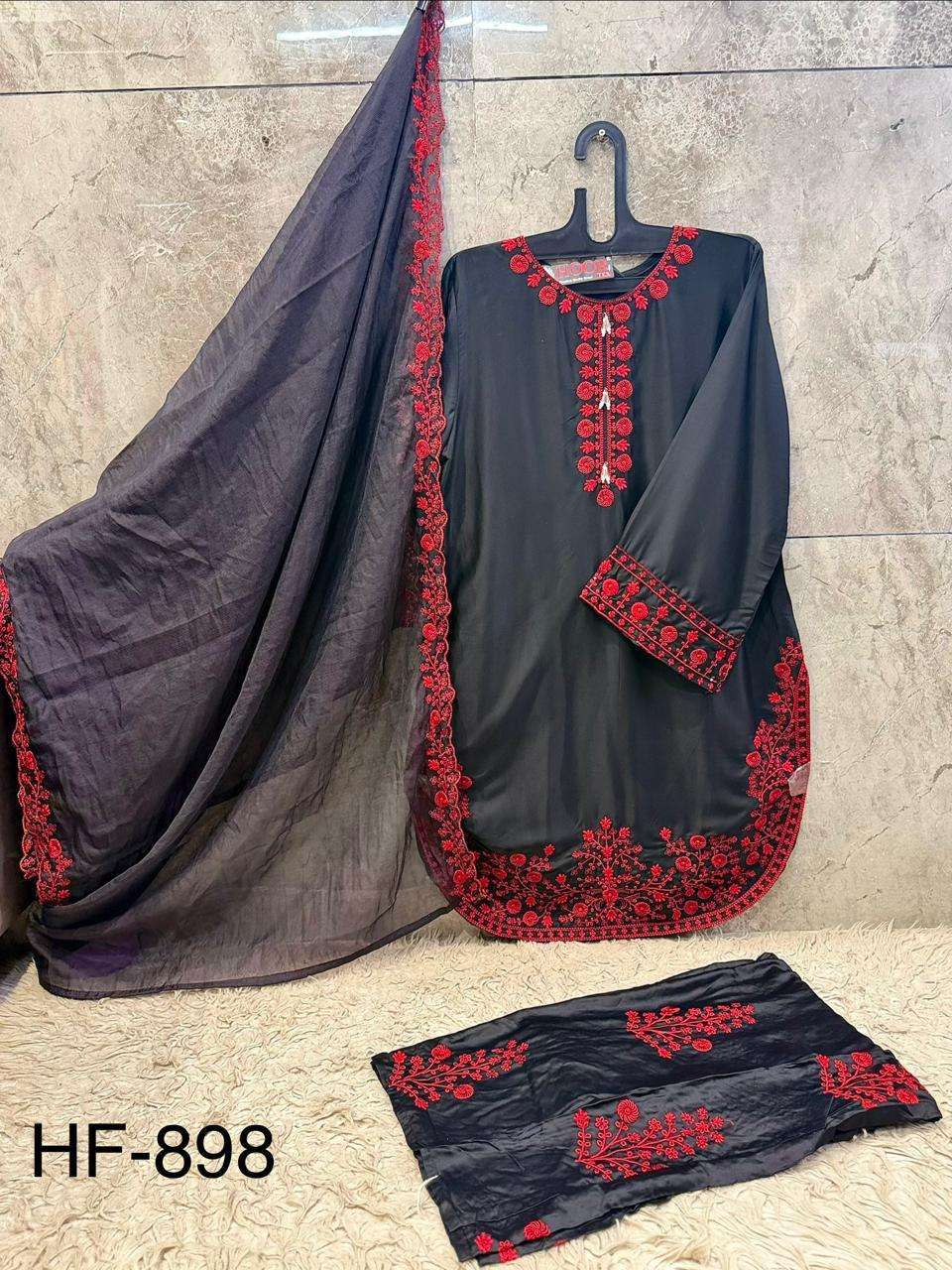HOOR TEX HF-898 Rayon Satin Embroidered Pakistani Suit Set