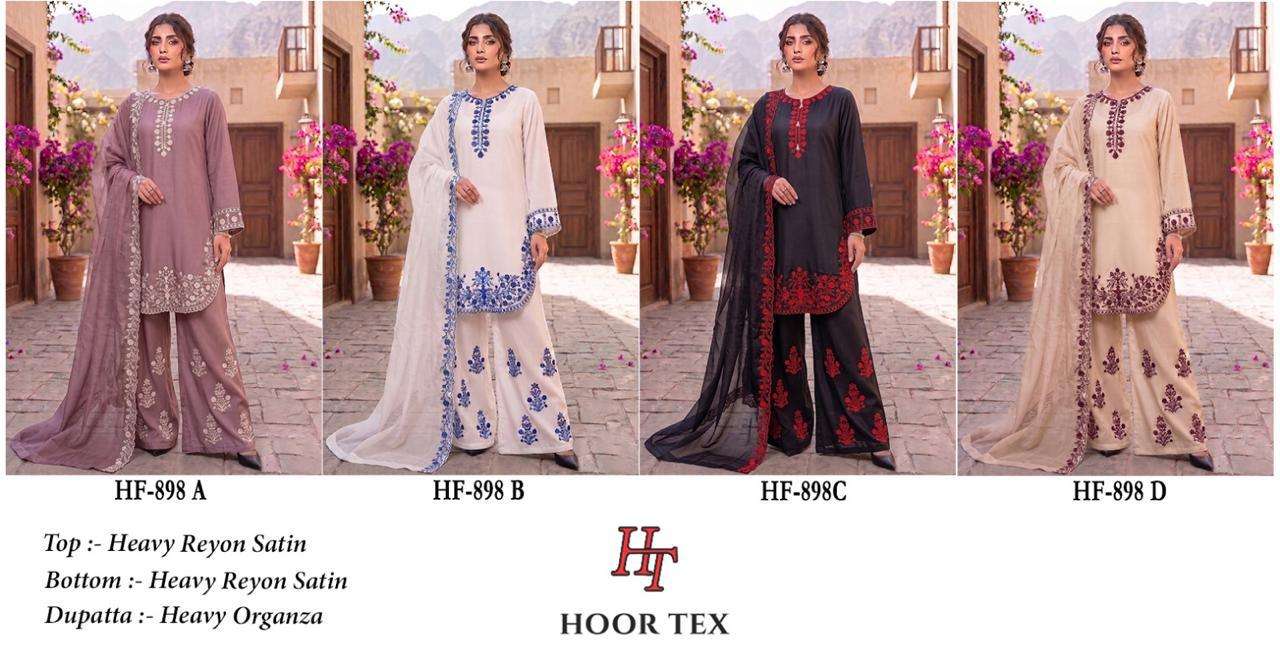 HOOR TEX HF-898 Rayon Satin Embroidered Pakistani Suit Set