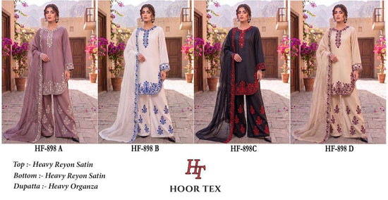 HOOR TEX HF-898 Rayon Satin Embroidered Pakistani Suit Set