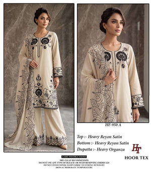 HOOR TEX HF-950 Rayon Satin Embroidered Pakistani Suit Set - Amrah Wholesale
