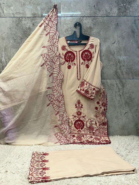 HOOR TEX HF-950 Rayon Satin Embroidered Pakistani Suit Set