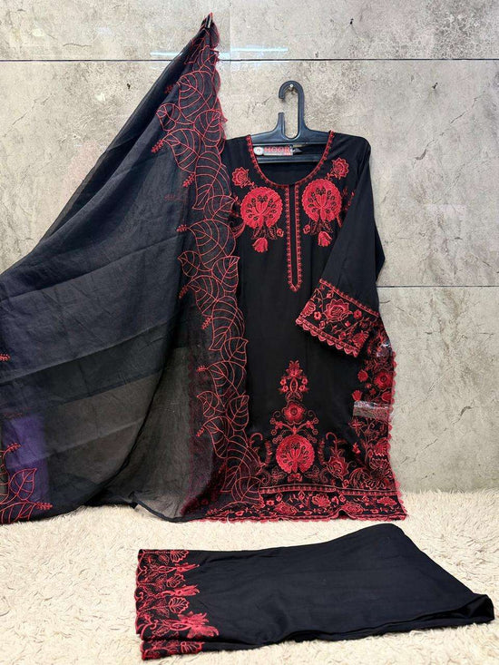 HOOR TEX HF-950 Rayon Satin Embroidered Pakistani Suit Set
