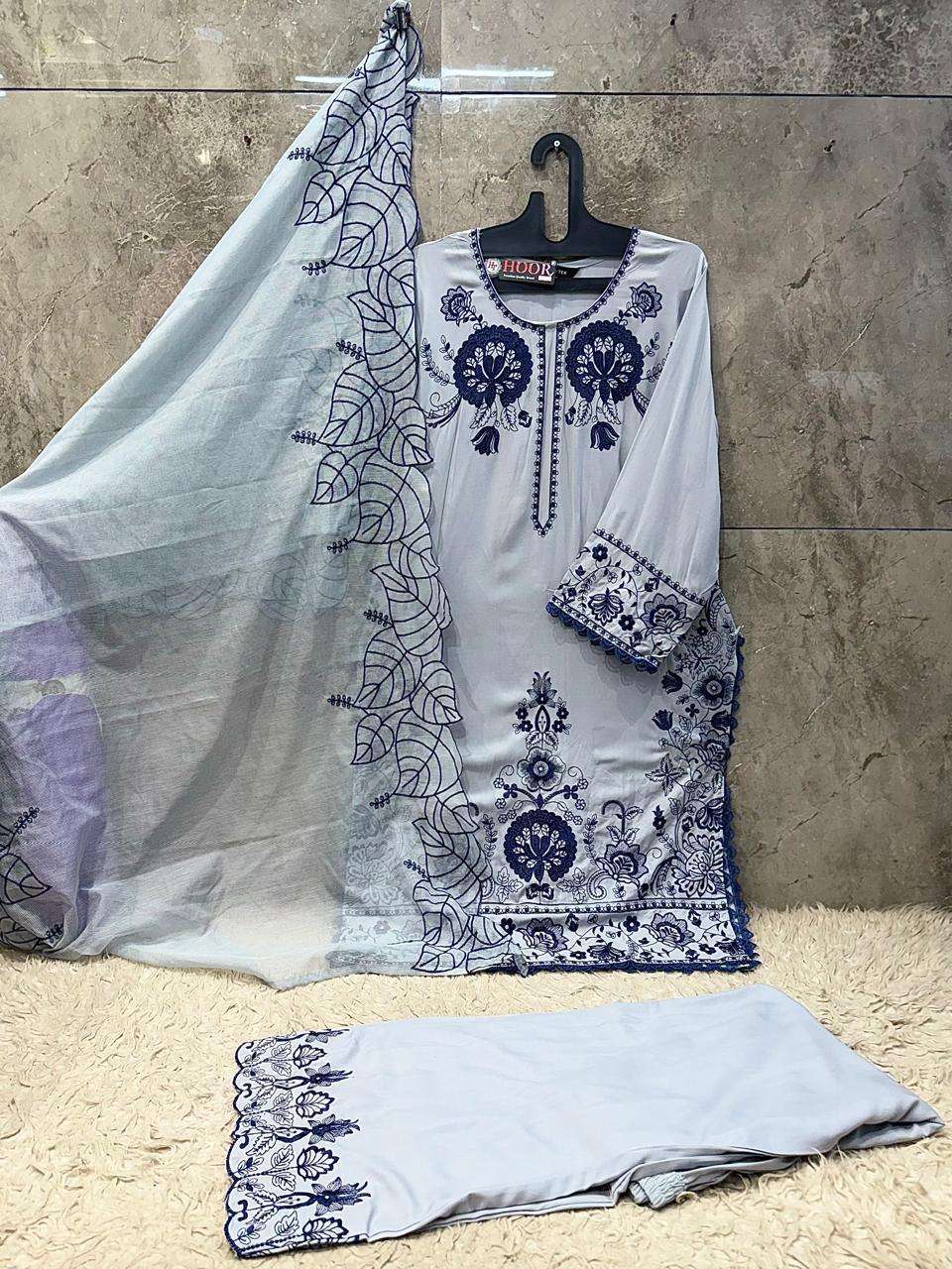 HOOR TEX HF-950 Rayon Satin Embroidered Pakistani Suit Set