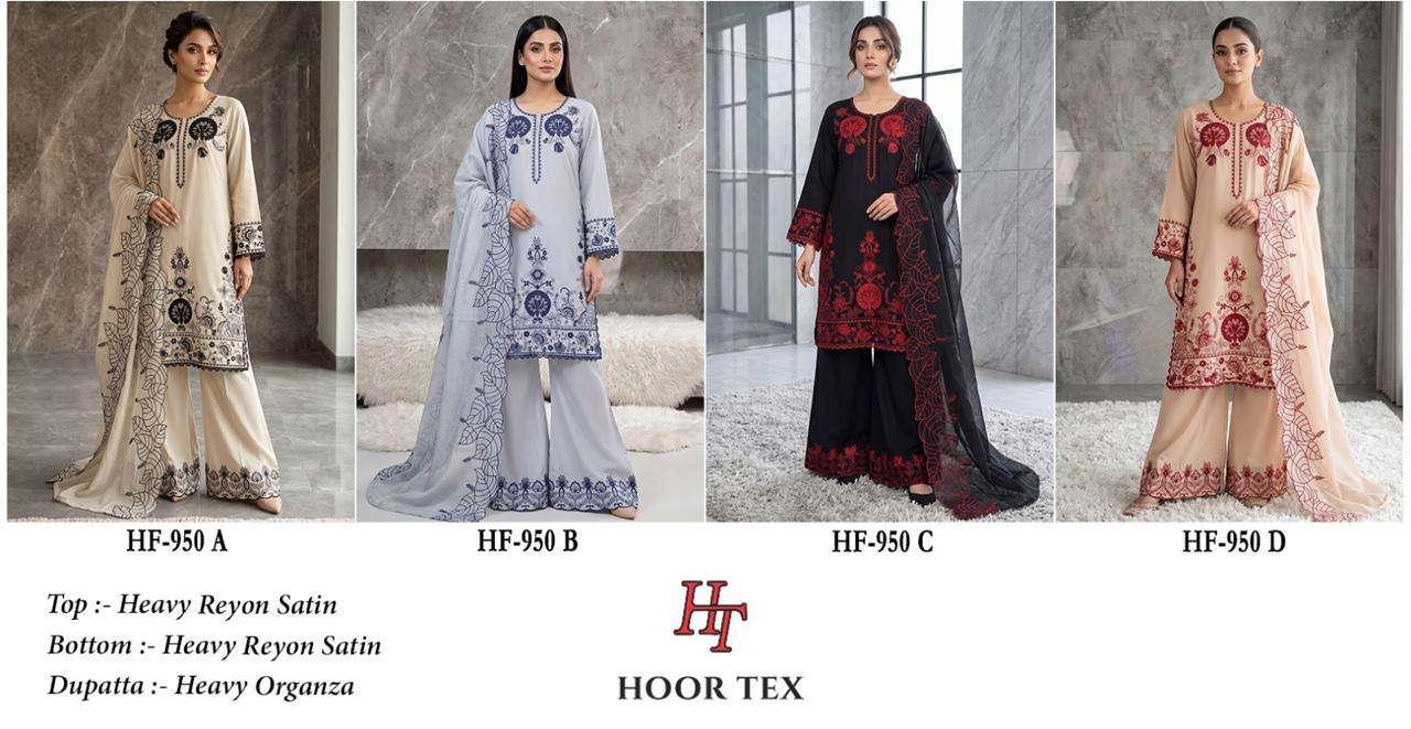 HOOR TEX HF-950 Rayon Satin Embroidered Pakistani Suit Set