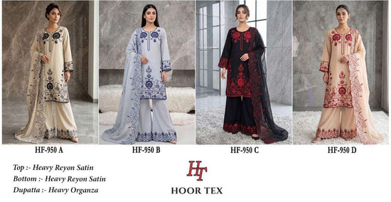 HOOR TEX HF-950 Rayon Satin Embroidered Pakistani Suit Set