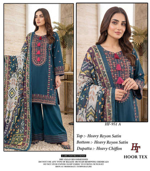 HOOR TEX HF-951 Rayon Satin Embroidered Sharara Suit Set - Amrah Wholesale