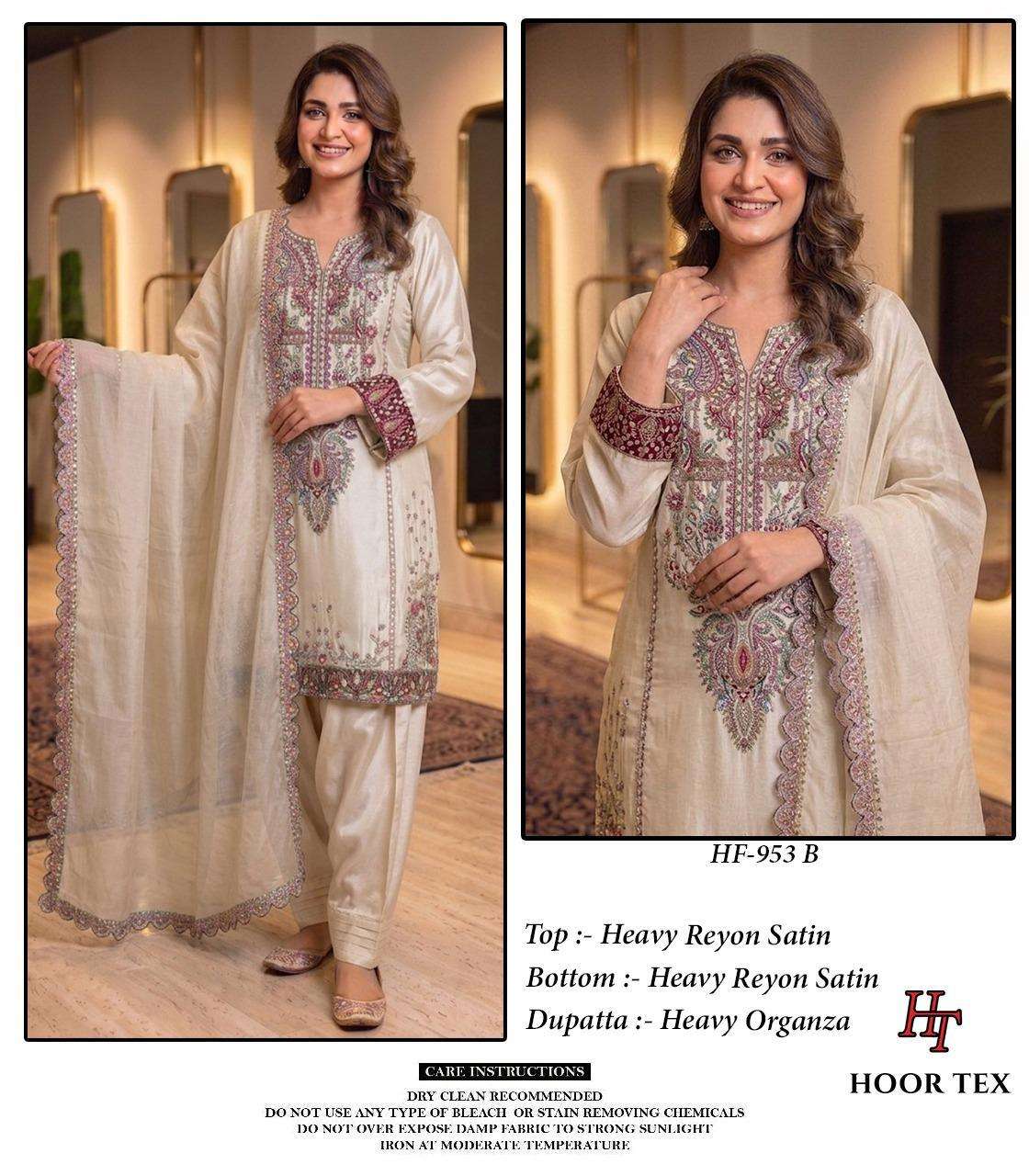 Hoor Tex HF-953 Rayon Satin Embroidered Pakistani Suit Set