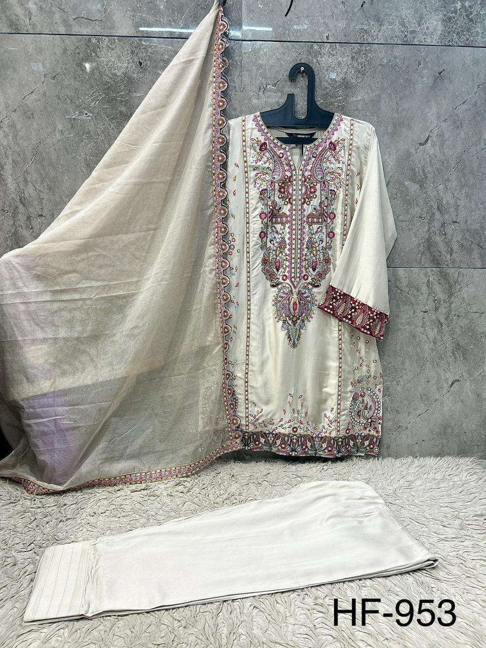 Hoor Tex HF-953 Rayon Satin Embroidered Pakistani Suit Set