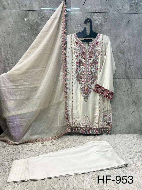Hoor Tex HF-953 Rayon Satin Embroidered Pakistani Suit Set