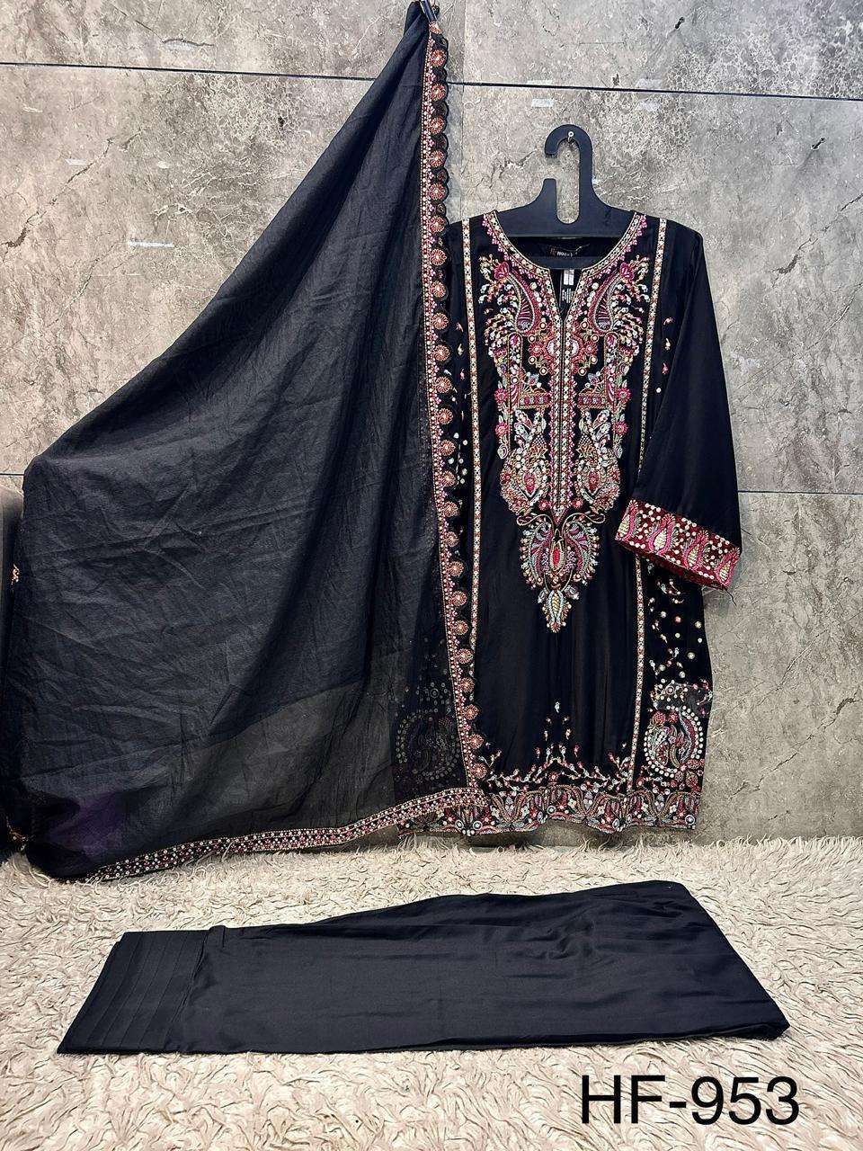 Hoor Tex HF-953 Rayon Satin Embroidered Pakistani Suit Set