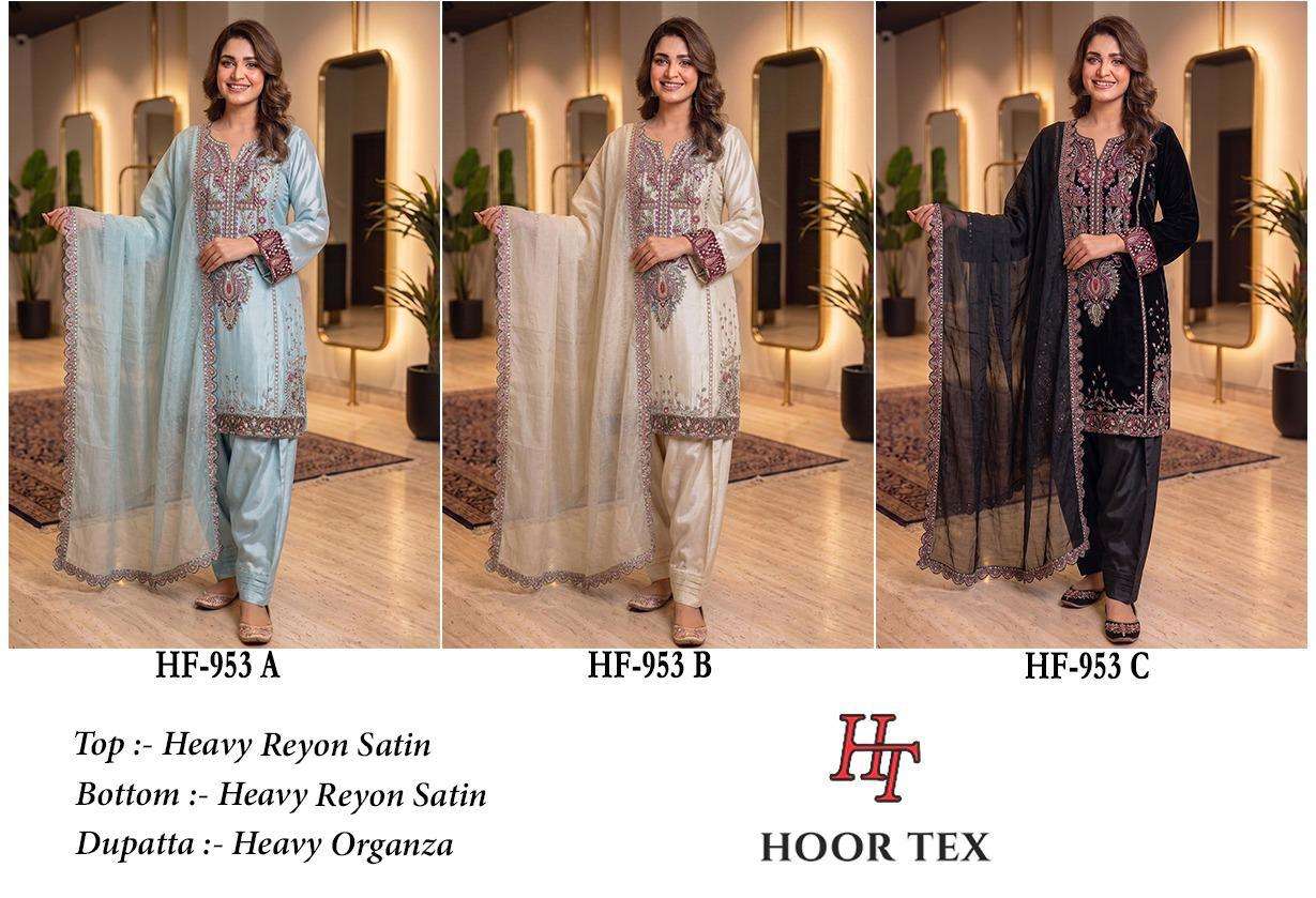 Hoor Tex HF-953 Rayon Satin Embroidered Pakistani Suit Set