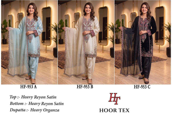 Hoor Tex HF-953 Rayon Satin Embroidered Pakistani Suit Set