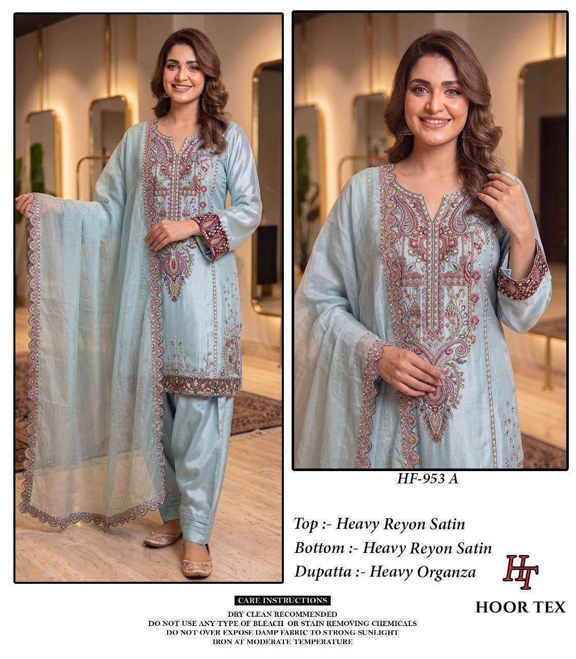 Hoor Tex HF-953 Rayon Satin Embroidered Pakistani Suit Set
