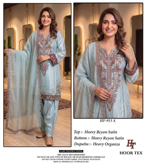 Hoor Tex HF-953 Rayon Satin Embroidered Pakistani Suit Set