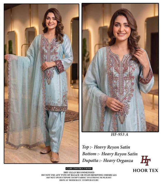 Hoor Tex HF-953 Rayon Satin Embroidered Pakistani Suit Set