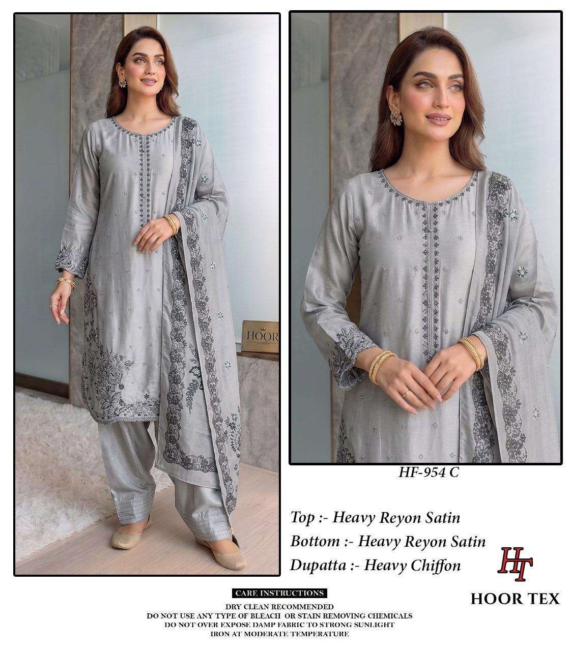 HOOR TEX HF-954 Rayon Satin Embroidered Stitched Pakistani Suit