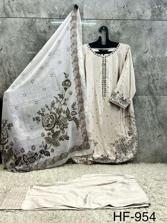 HOOR TEX HF-954 Rayon Satin Embroidered Stitched Pakistani Suit