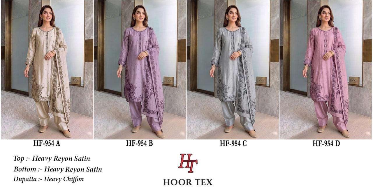 HOOR TEX HF-954 Rayon Satin Embroidered Stitched Pakistani Suit