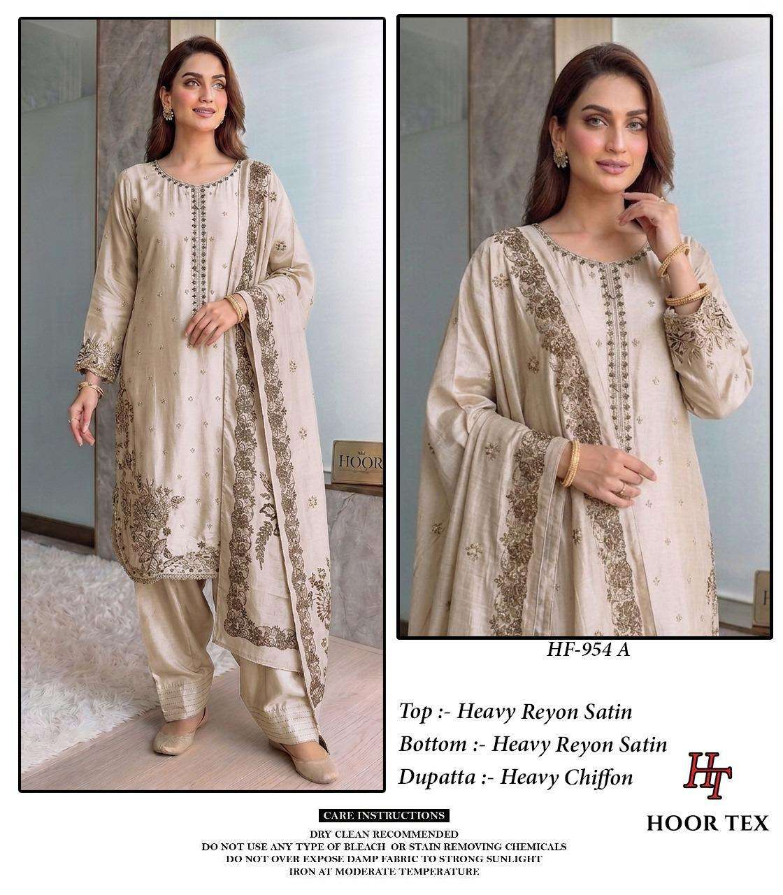 HOOR TEX HF-954 Rayon Satin Embroidered Stitched Pakistani Suit