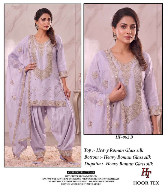 HOOR TEX HF-962 Glass Silk Embroidered Stitched Dress Set