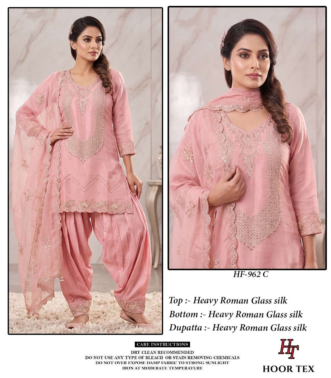 HOOR TEX HF-962 Glass Silk Embroidered Stitched Dress Set