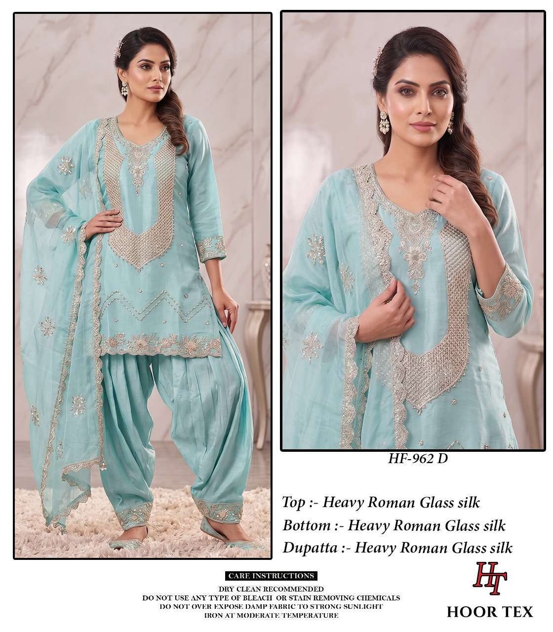 HOOR TEX HF-962 Glass Silk Embroidered Stitched Dress Set