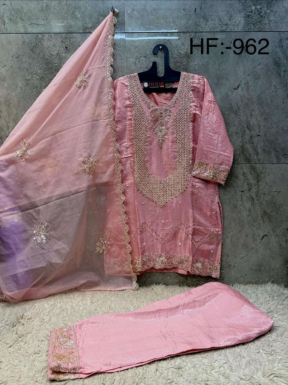 HOOR TEX HF-962 Glass Silk Embroidered Stitched Dress Set