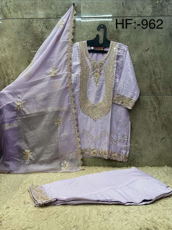 HOOR TEX HF-962 Glass Silk Embroidered Stitched Dress Set