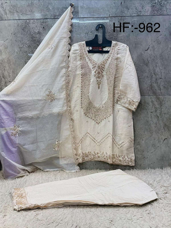 HOOR TEX HF-962 Glass Silk Embroidered Stitched Dress Set