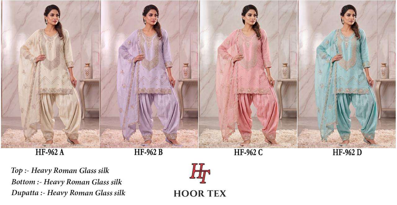 HOOR TEX HF-962 Glass Silk Embroidered Stitched Dress Set