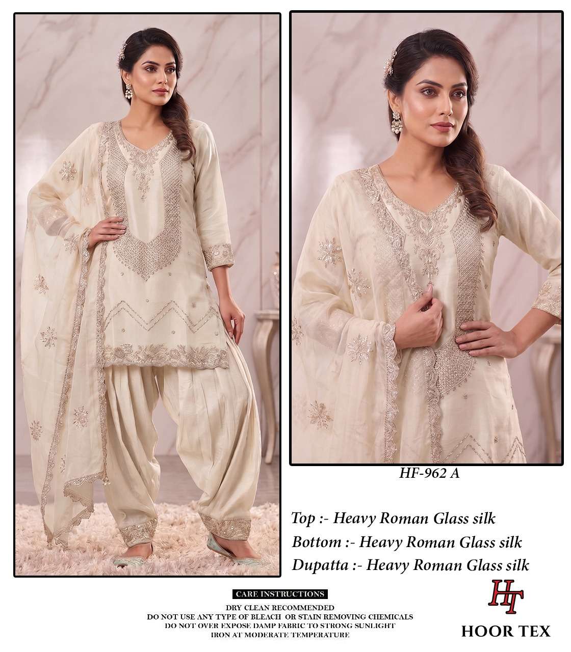HOOR TEX HF-962 Glass Silk Embroidered Stitched Dress Set