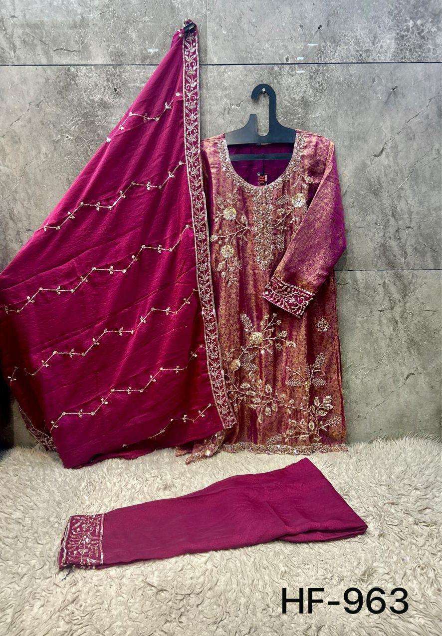Hoor Tex HF-963 A To D Series Fancy Embroidery Stitched Dress